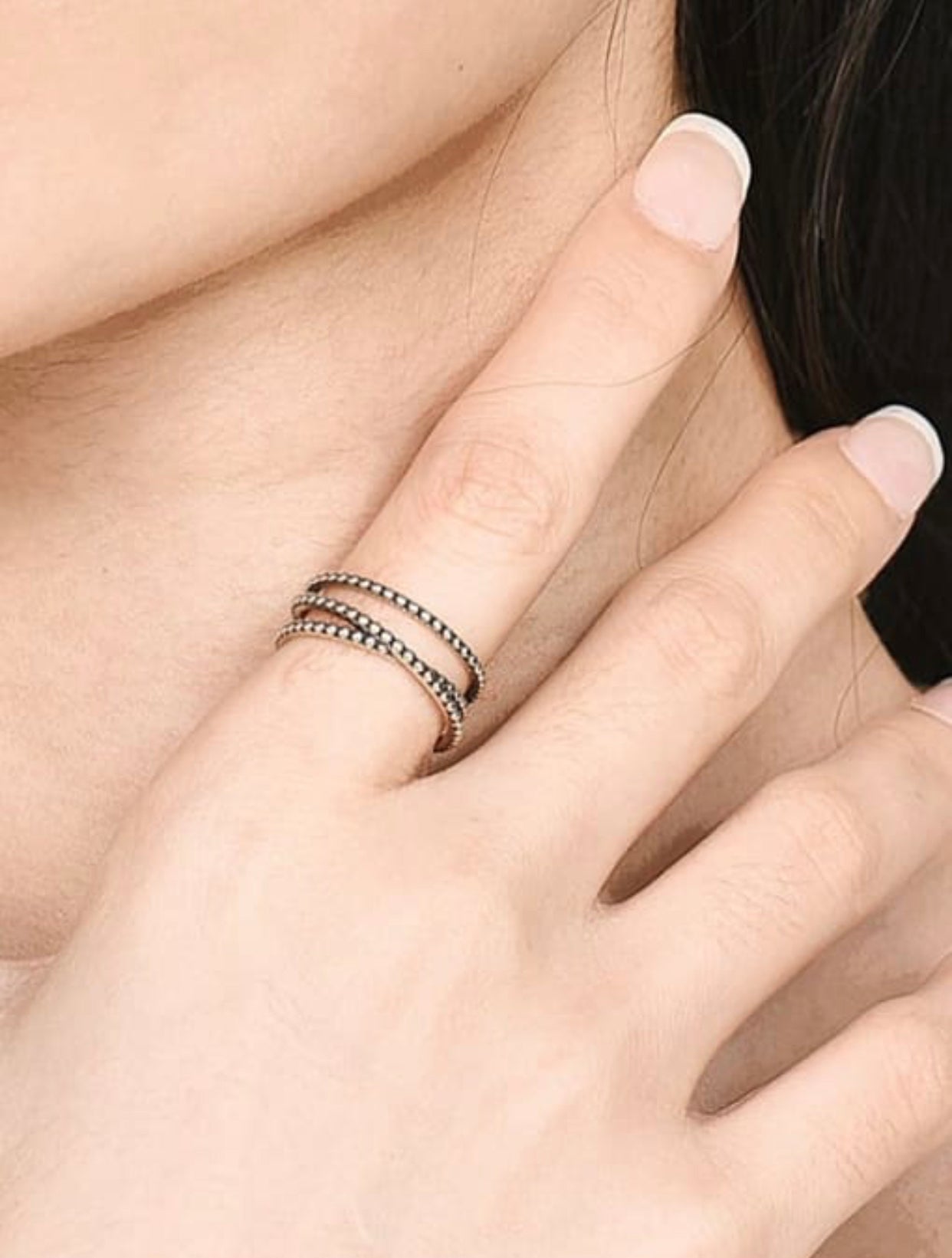 LUCREZIA TWIST STERLING SILVER BEAD RING
