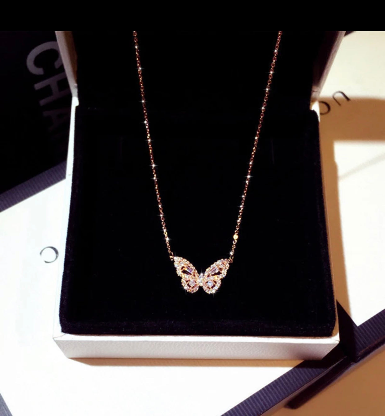 SAVINA STERLING SILVER BLING BUTTERFLY NECKLACE