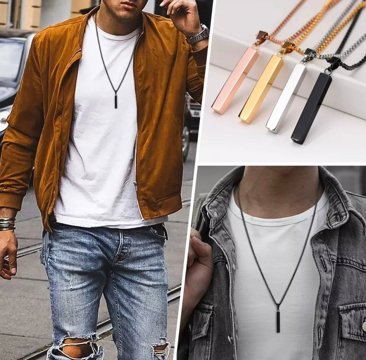 CHRISPINO MENS BAR PENDENT NECKLACE