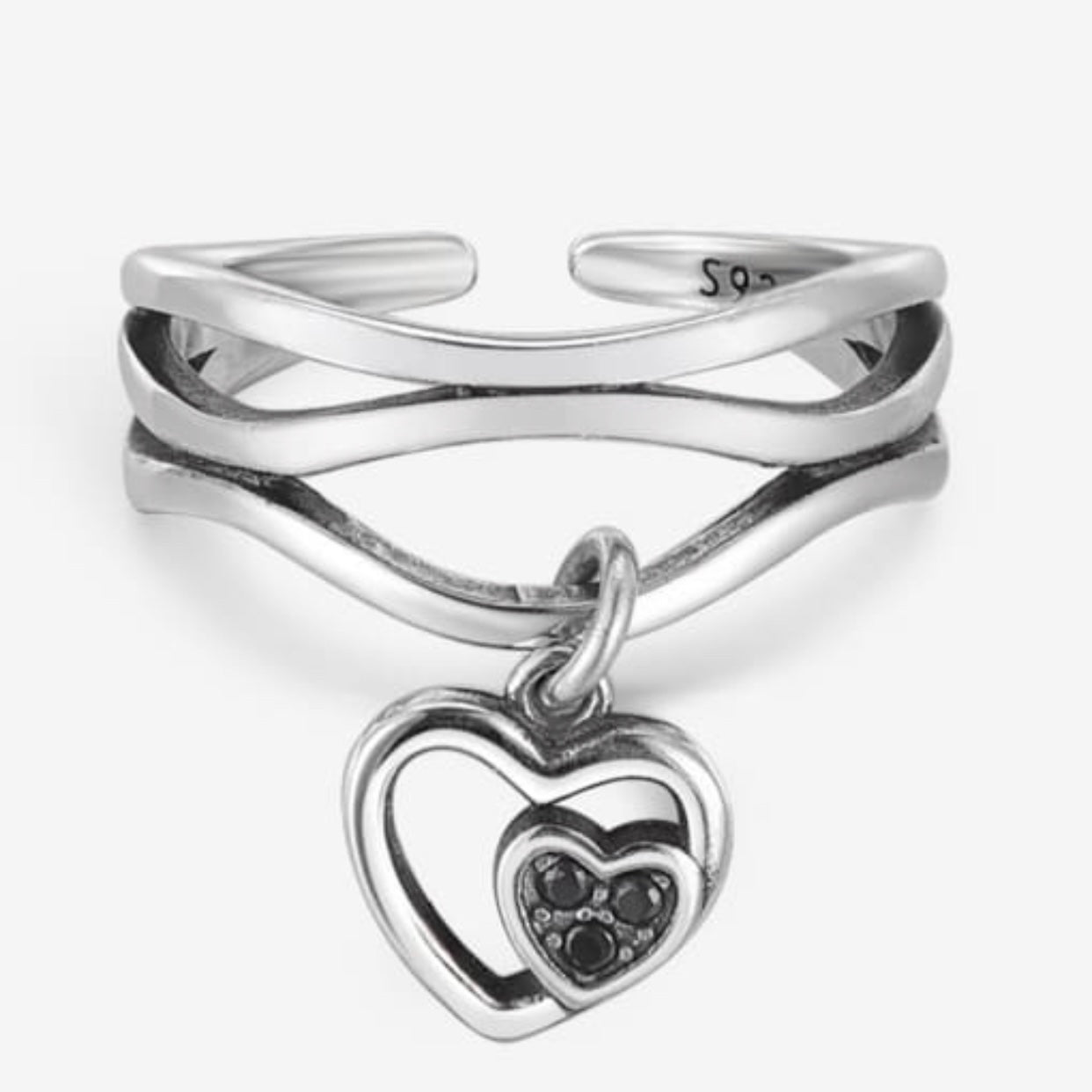 MIRABELLA DOUBLE HEART STERLING SILVER CHARM RING