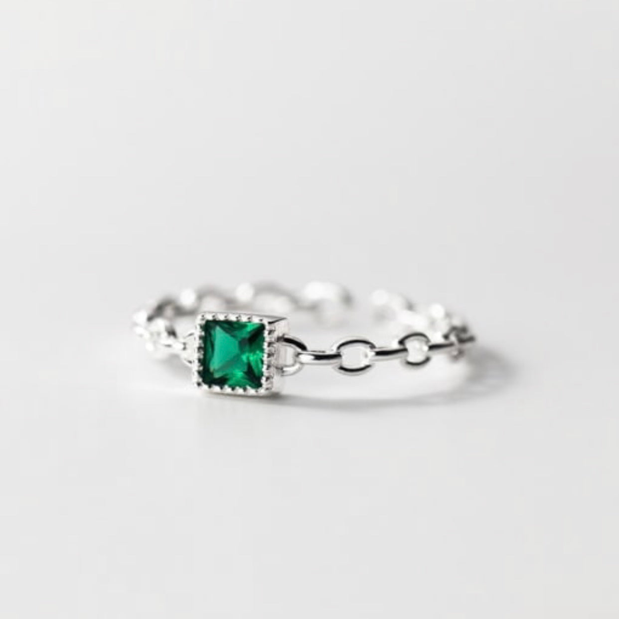 CINZIA CHAIN LINK STERLING SILVER CZ STONE RING