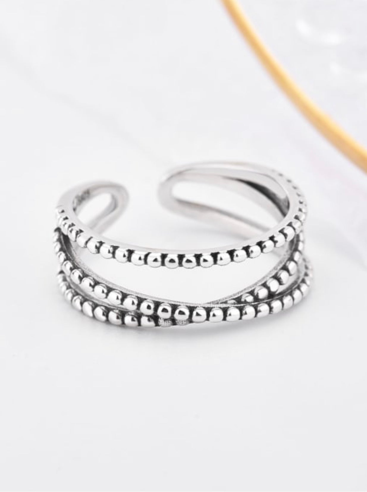 LUCREZIA TWIST STERLING SILVER BEAD RING