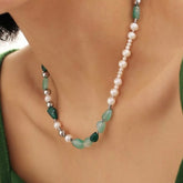 RENATA STERLING SILVER FRESHWATER PEARLS EMERALD GREEN BEADED NECKLACE