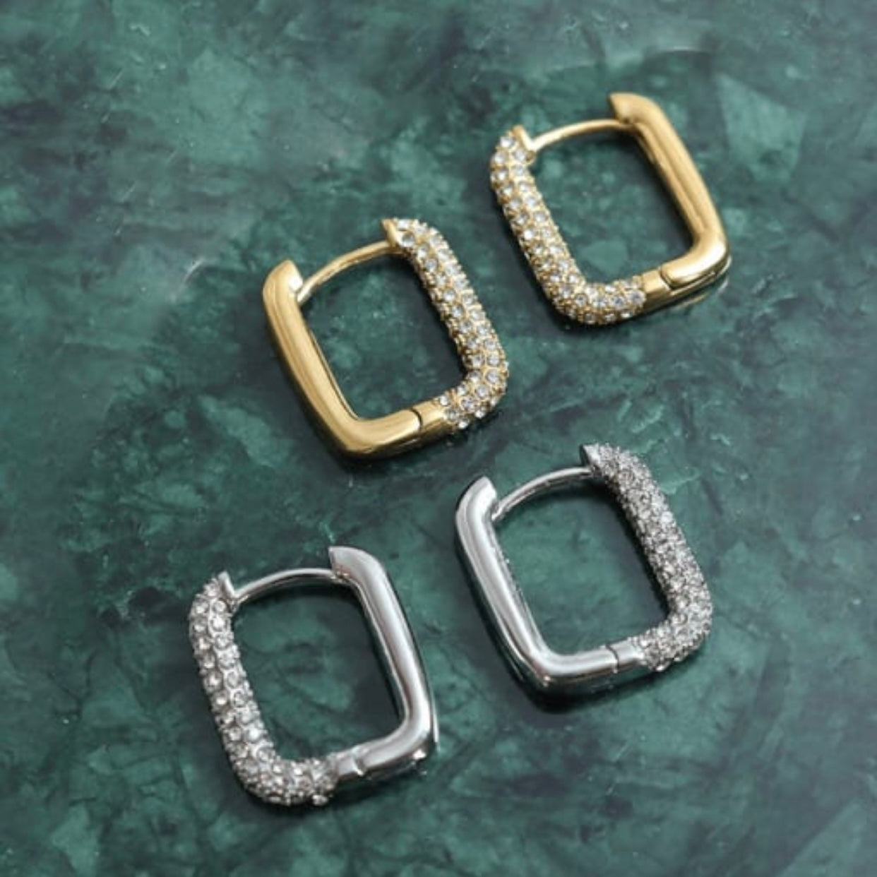 LARISSA HUGGIE SQUARE WITH CZ EARRINGS