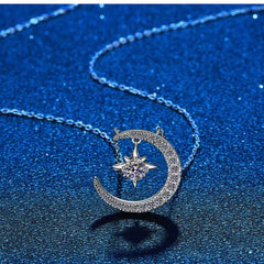 LUNA STERLING SILVER MOON WITH STAR PENDENT NECKLACE