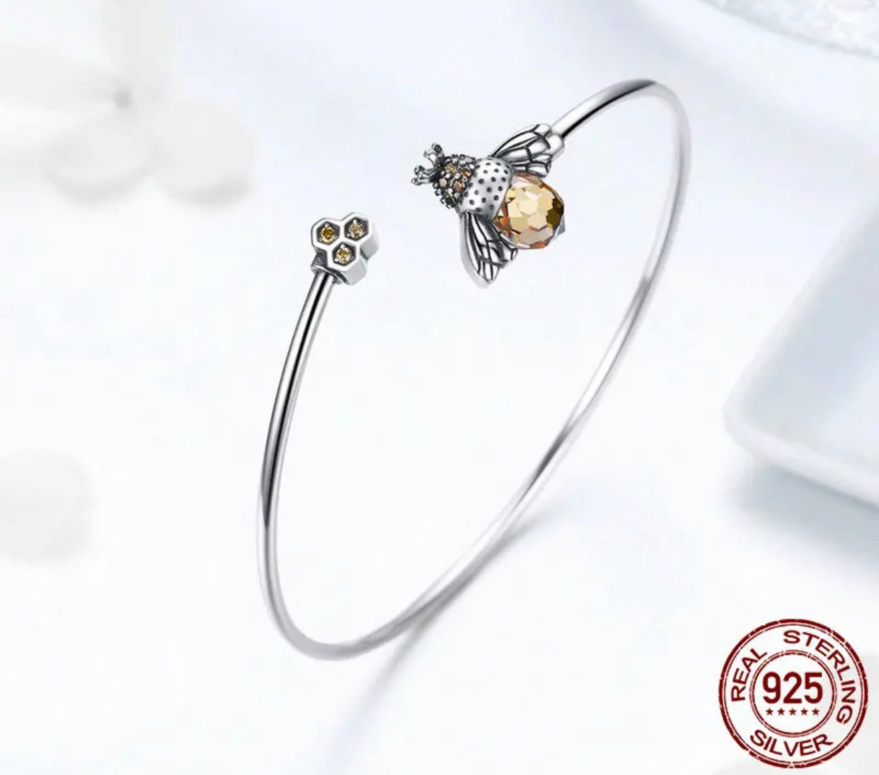 RAQUEL STERLING SILVER BEE BANGLE BRACELET