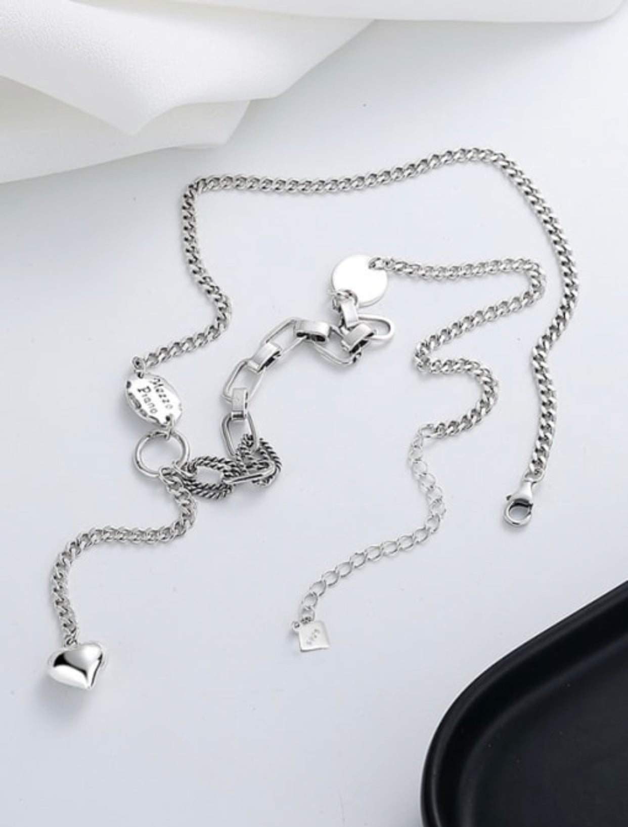 ROSINA STERLING SILVER HEART LARIAT NECKLACE