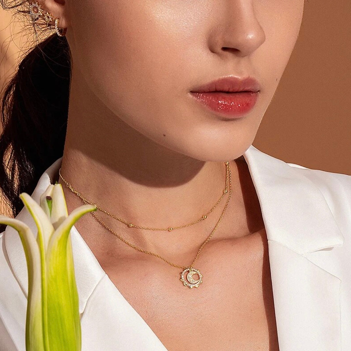 MARIANA STERLING SILVER SUN AND MOON PENDENT NECKLACE