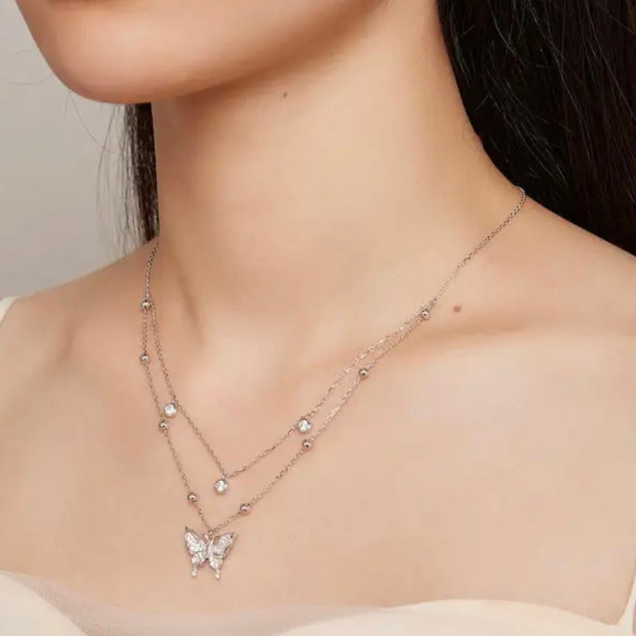 KARMEN STERLING SILVER LARIAT BUTTERFLY NECKLACE