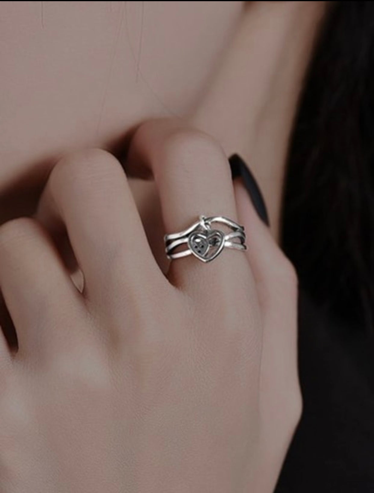 MIRABELLA DOUBLE HEART STERLING SILVER CHARM RING