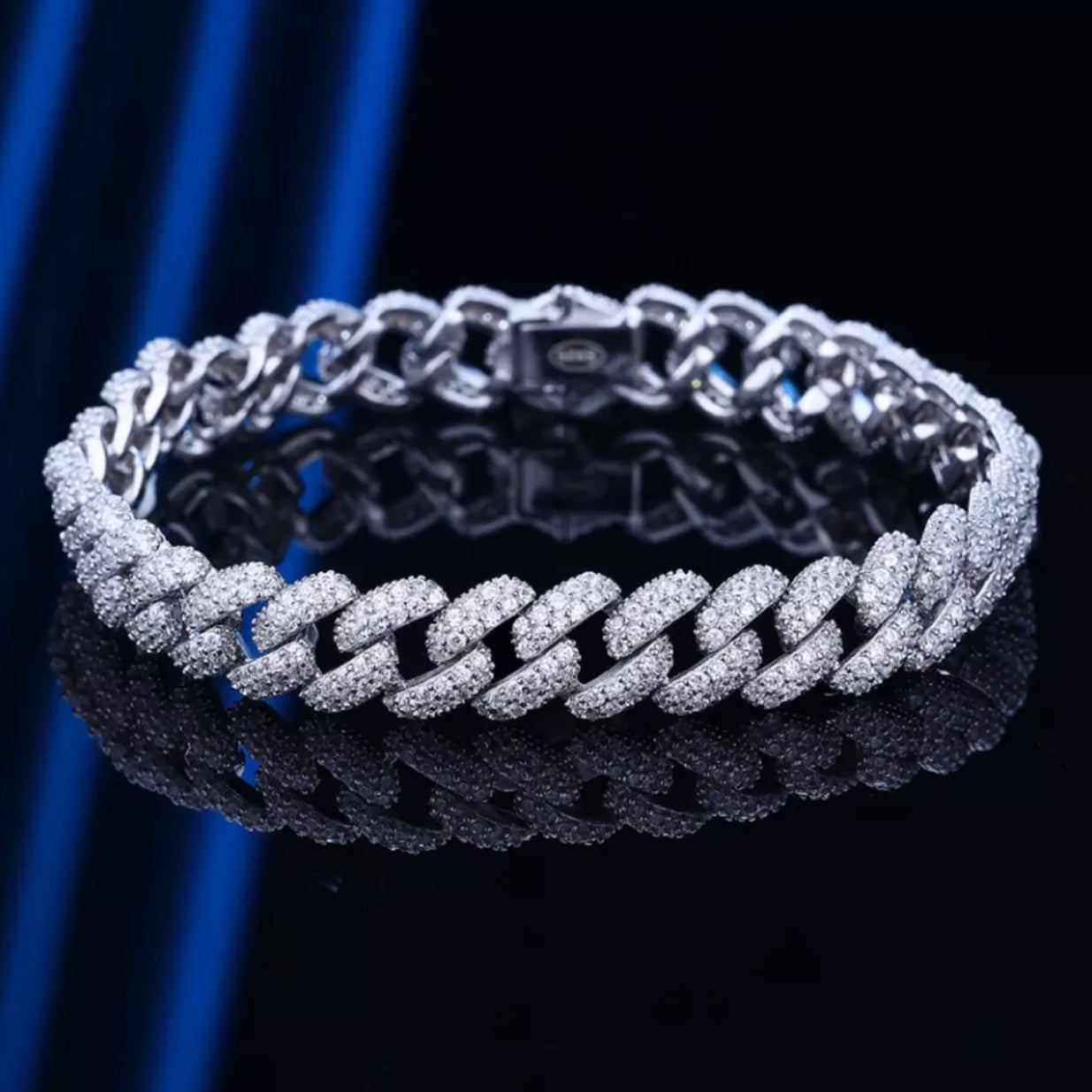 925 Sterling Silver Iced out Cuban Link Bracelet for men, Cuban Bracelet  Men's Sterling Silver With Diamonds