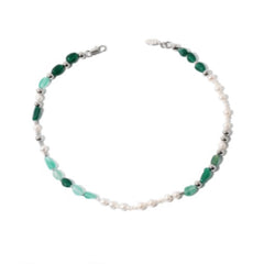 RENATA STERLING SILVER FRESHWATER PEARLS EMERALD GREEN BEADED NECKLACE
