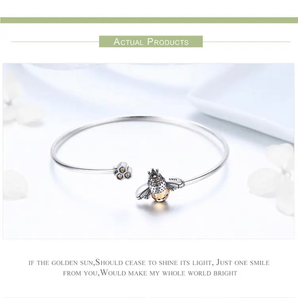 RAQUEL STERLING SILVER BEE BANGLE BRACELET