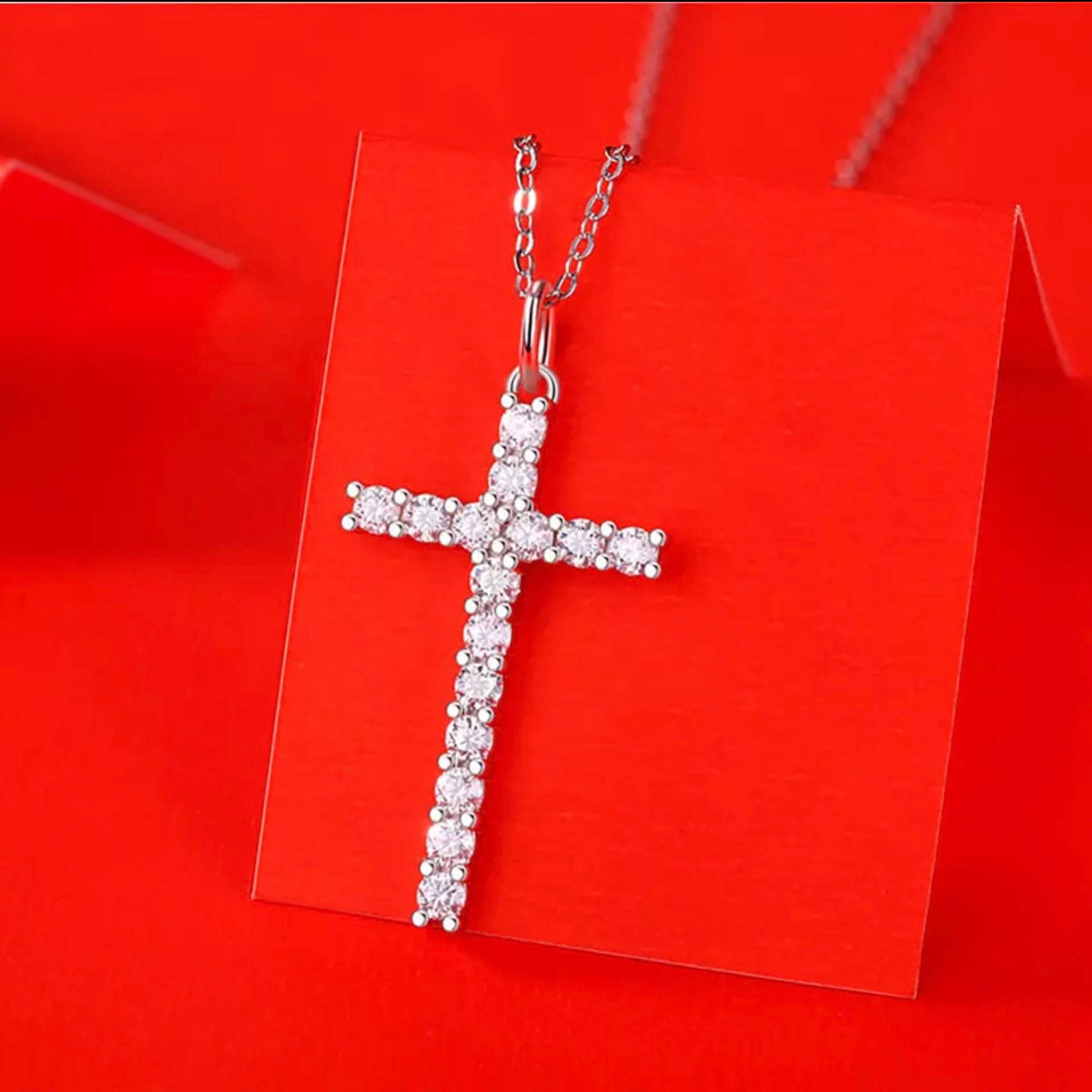 MEDORA STERLING SILVER MOISSANITE CROSS NECKLACE