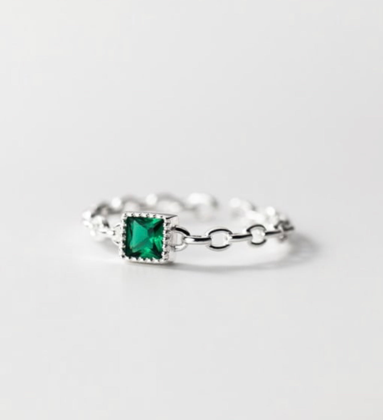 CINZIA CHAIN LINK STERLING SILVER CZ STONE RING