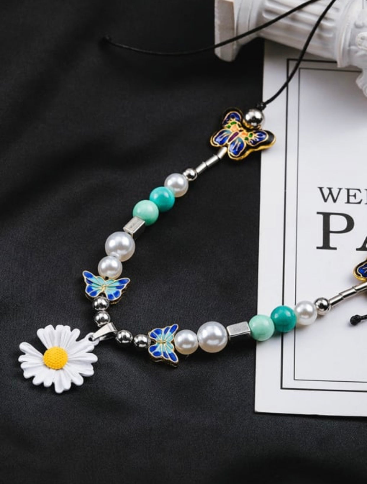 MADDALENA STERLING SILVER DAISY BUTTERFLY PEARL NECKLACE