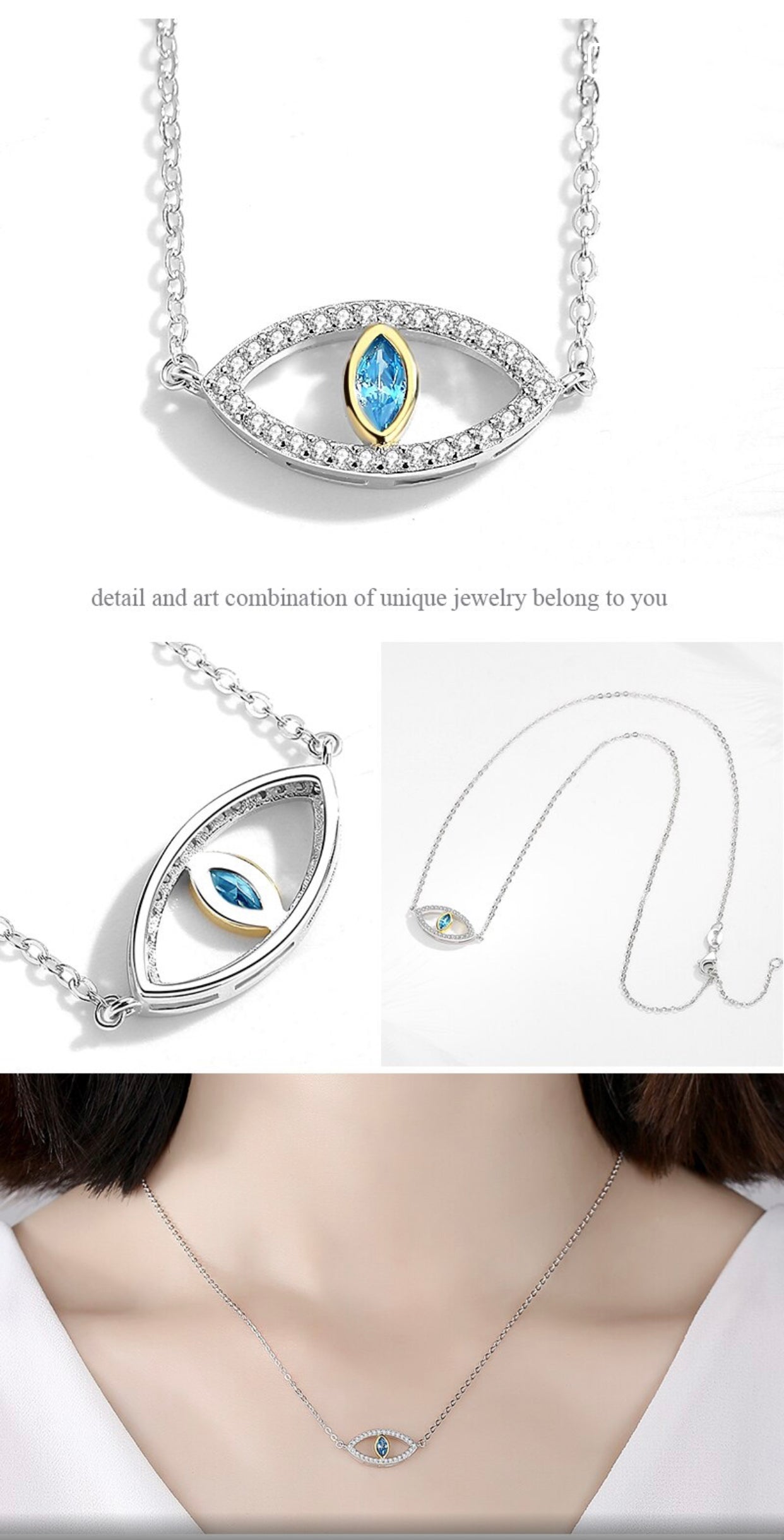 COSMIA EVIL EYE STERLING SILVER BLING NECKLACE