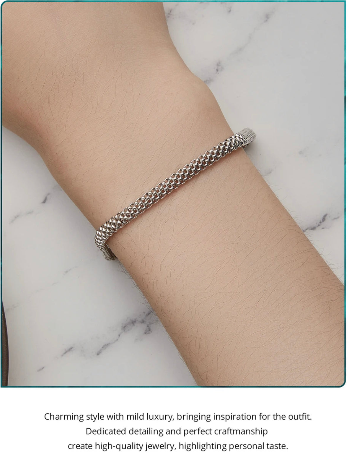 LEANDRA STERLING SILVER KNITTED SQUARE BUCKLE BRACELET