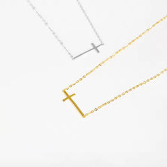 STERLING SILVER SIDEWAYS CROSS NECKLACE
