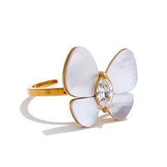 CLAUDINA MOTHER OF PEARL CZ BUTTERFLY RING