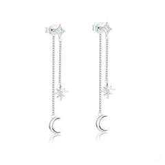 ALESSANDRA STERLING SILVER MOON AND STARS CHAIN LINK EARRINGS
