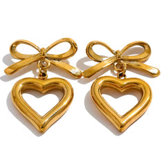 NORA BOW HEART DANGLE EARRINGS