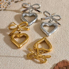 NORA BOW HEART DANGLE EARRINGS