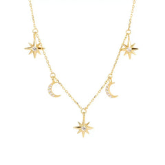 KATERINA STERLING SILVER MOON AND STARS LARIAT NECKLACE