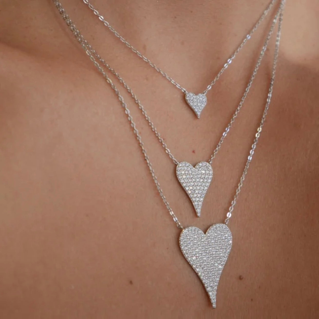 ADELLE STERLING SILVER PAVE HEART PENDENT NECKLACE