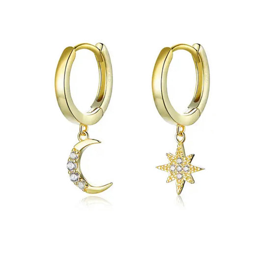 ADRINA STERLING SILVER MOON AND STARS PAVE EARRINGS