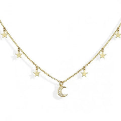 ALESSIA STERLING SILVER PAVE MOON AND STARS NECKLACE