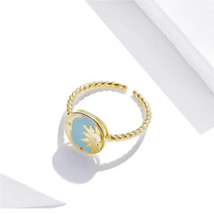 AMBER STERLING SILVER MOON AND SUN RING