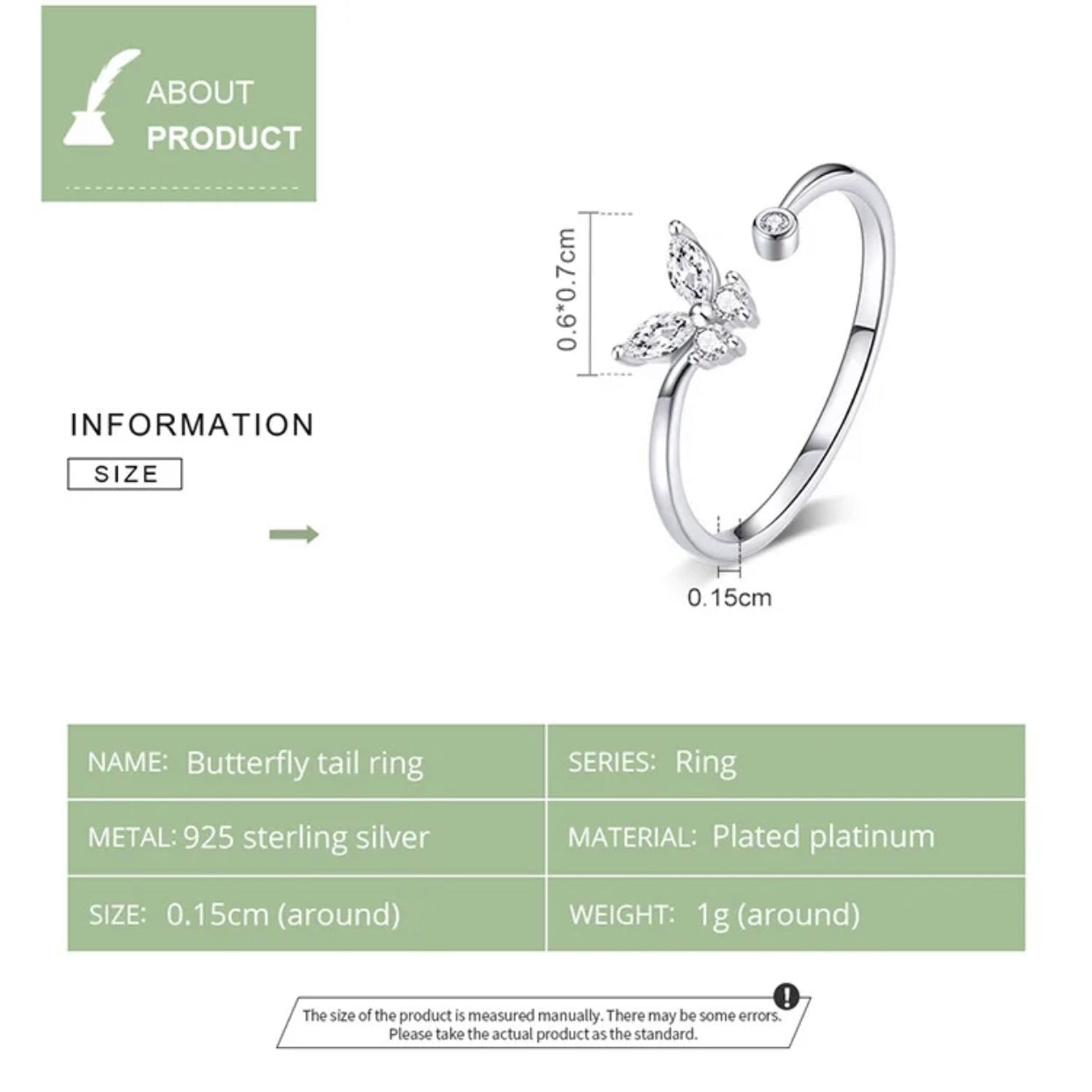 TONSY STERLING SILVER SOLITAIRE BUTTERFLY RING