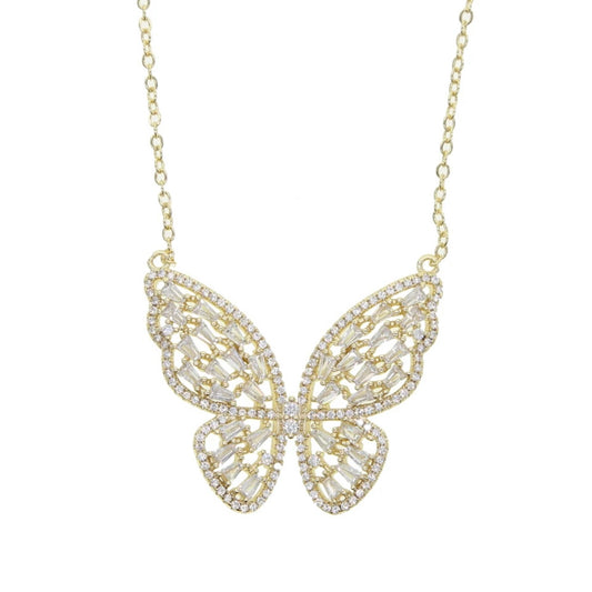 ALLESSANDRA STERLING SILVER LARGE BLING BUTTERFLY NECKLACE