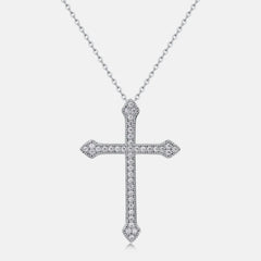 GIA STERLING SILVER MOISSANITE CROSS NECKLACE