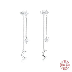 ALESSANDRA STERLING SILVER MOON AND STARS CHAIN LINK EARRINGS