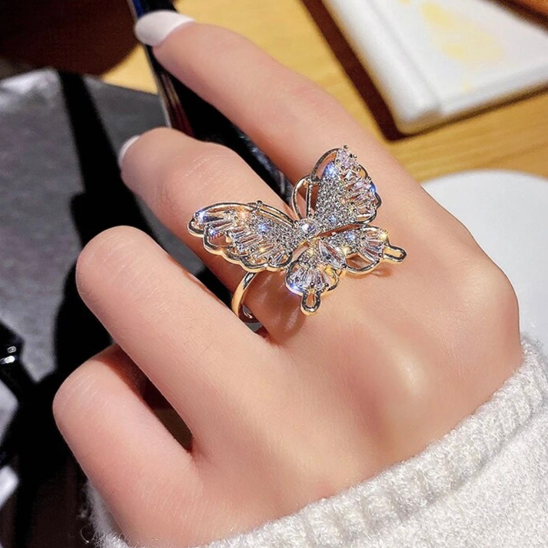 Gem O Sparkle 925 Sterling Silver Gold Plated Butterfly Shape Adjustable  Finger Ring with for Women - Gem O Sparkle