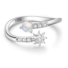 RHEA STERLING SILVER OPAL MOON AND SUN RING