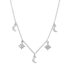 AMAEDA STERLING SILVER MOON AND STAR PAVE NECKLACE