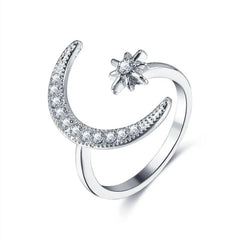 AGOSTINA STERLING SILVER MOON AND STARS RING