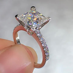 PRINCESS CUT 4CT DIAMOND RING SOLID 18k WHITE GOLD