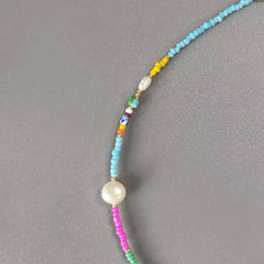 RAVEN MULTI COLOR BEAD WITH FRESHWATER PEARL NECKLACE