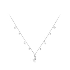 ALESSIA STERLING SILVER PAVE MOON AND STARS NECKLACE