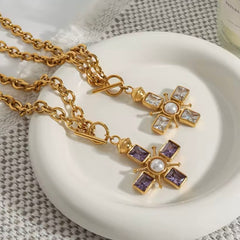 MARY CZ CROSS PENDENT NECKLACE