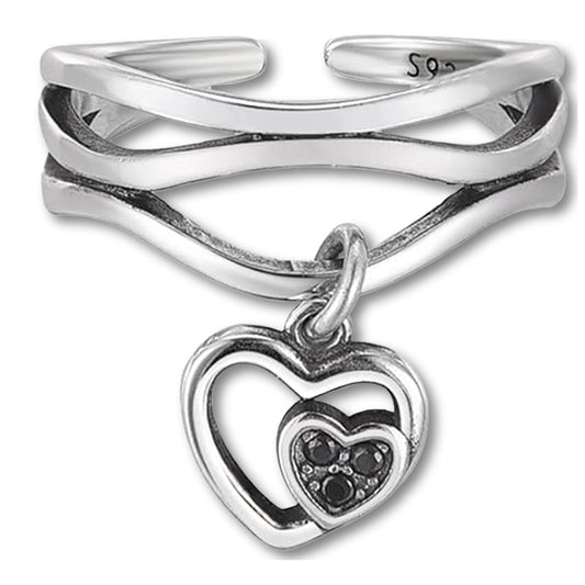 MIRABELLA DOUBLE HEART STERLING SILVER CHARM RING