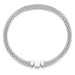 LEANDRA STERLING SILVER KNITTED SQUARE BUCKLE BRACELET