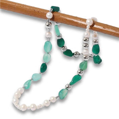 RENATA STERLING SILVER FRESHWATER PEARLS EMERALD GREEN BEADED NECKLACE