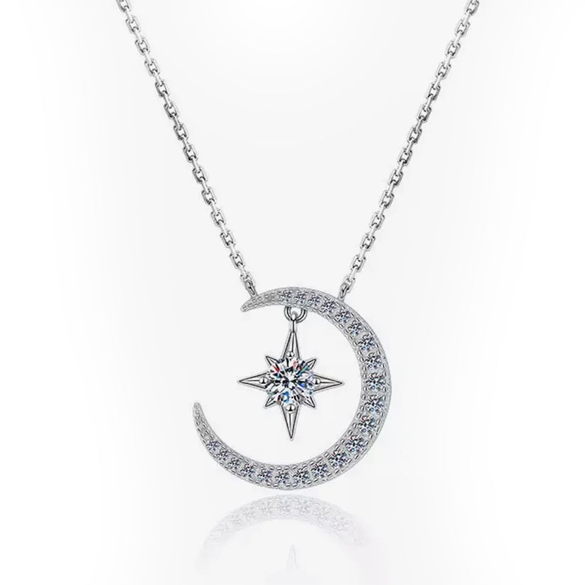 LUNA STERLING SILVER MOON WITH STAR PENDENT NECKLACE