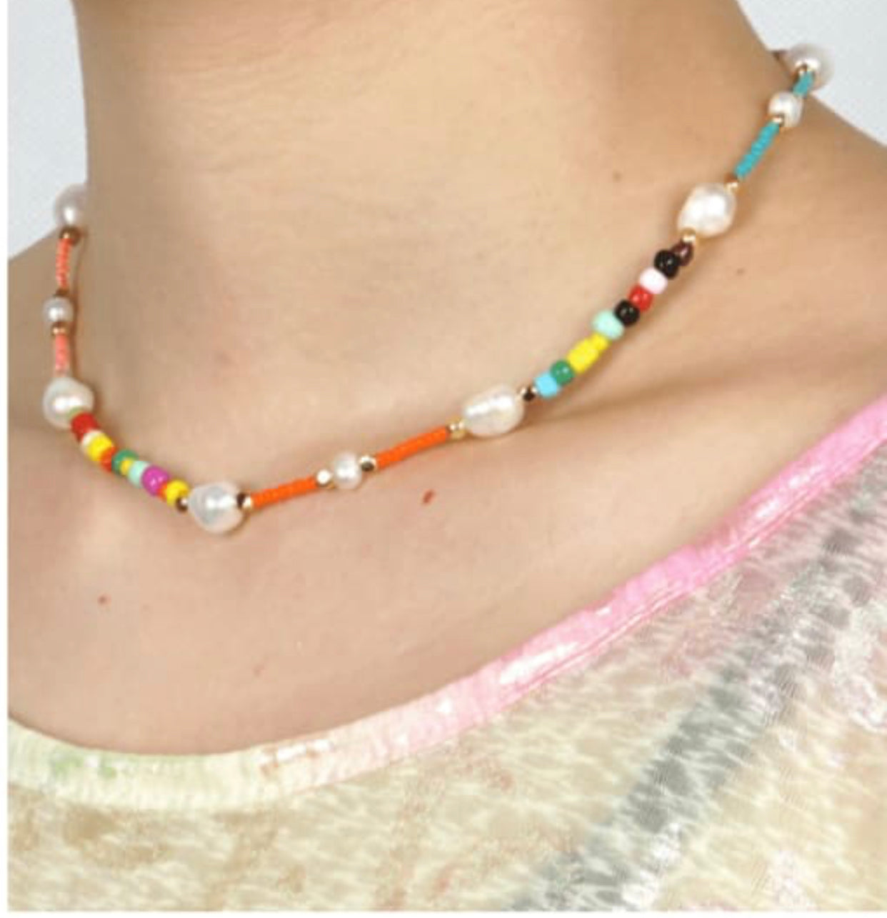 SERENA STERLING SILVER FRESHWATER PEARLS MULTICOLOR BEAD NECKLACE