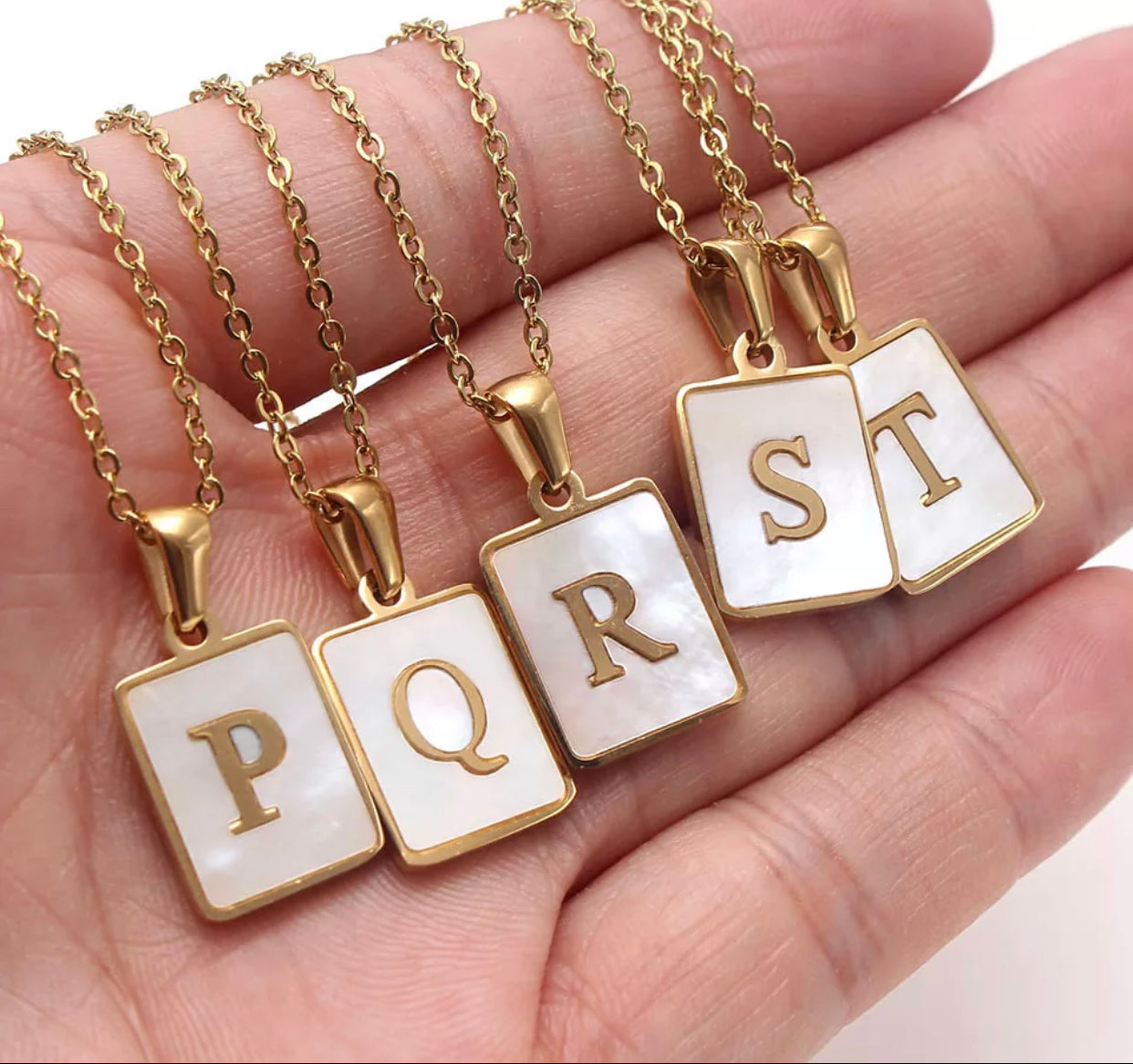 mother of pearl letter initial rose gold necklace｜TikTok Search